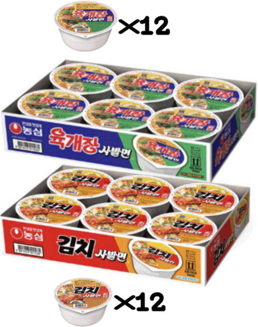 농심 육개장86g +김치사발면86g, 24개