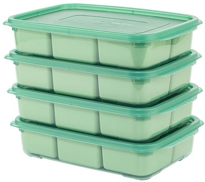 이지앤프리 튼튼이 웨이브킵 나눔용기 1700ml + 6분할 큐브용기 그린 세트, 1세트, 1700ml 6분할 그린 4P