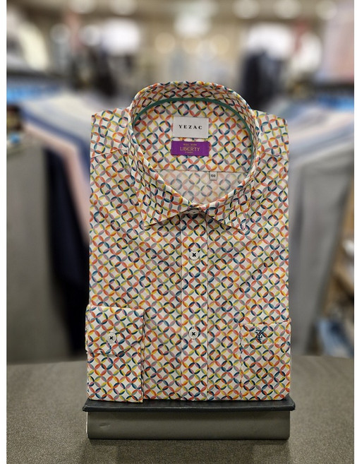 NC불광점 예작 **고퀄리티 백화점 이월**면100 % 기하학 꼬임 패턴 프린트 옐로우 일반핏 긴팔 셔츠 YJ2SUA556YE