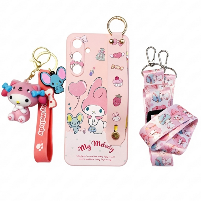 갤럭시A16 귀여운 마이멜로디 핑크 피규어 스트랩 무너에디션 목걸이 케이스