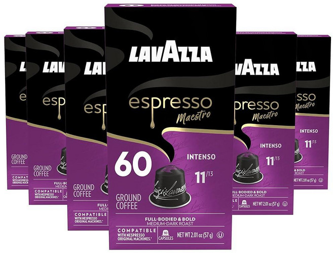 Lavazza 데시소 에스프레소 다크 로스트 캡슐 네스프레소 오리지널 머신과 호환 가능(60개 팩) 밸류 팩 이탈리아에서 혼합 및 로스팅 부드럽고 어두운 크레마 독특한, Deciso Espresso 60 캡슐, 6개들이 팩