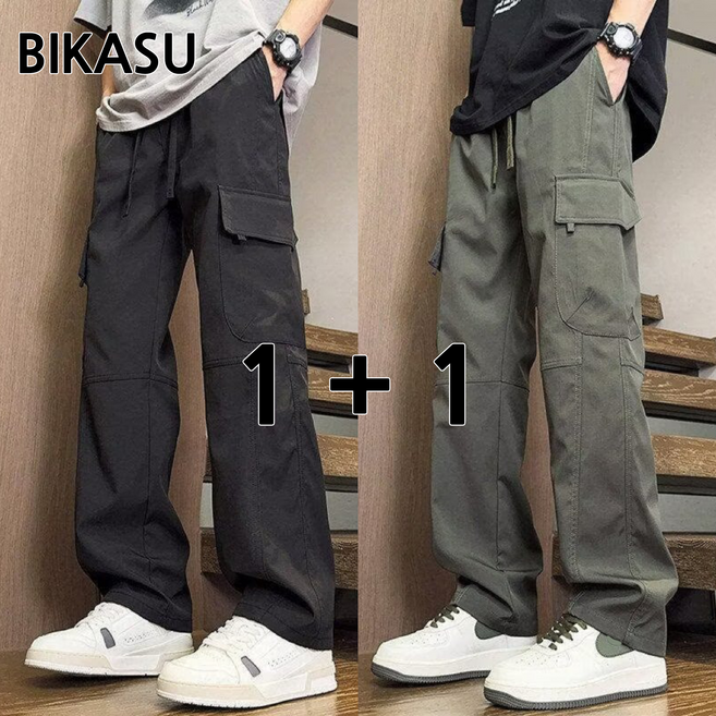 BIKASU 1+1 남성 미국식 빅사이즈 카고바지 데일리 오버핏 카고팬츠 캐주얼 조거팬츠