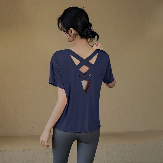 봄 여름 여성 요가복 상의 빅사이즈 루즈핏 요가 반팔 티셔츠 여자 필라테스 티셔츠 YCY