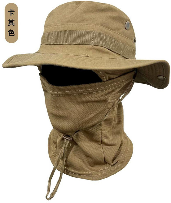 good 奔尼帽防曬面罩夏季男透氣速幹頭套戶外登山騎行圓邊帽釣魚帽, 奔尼帽-卡其色 組合裝