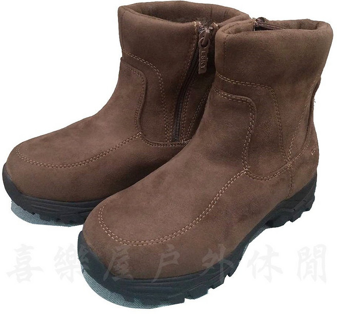 ESKT 男款雪靴 SN267 咖啡色 超細纖維 中統雪靴 側拉鍊 可至-10度
