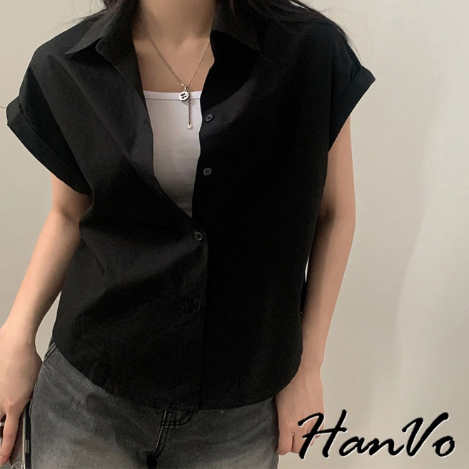 HanVo 翻領排扣襯衫 簡約氣質韓系女裝