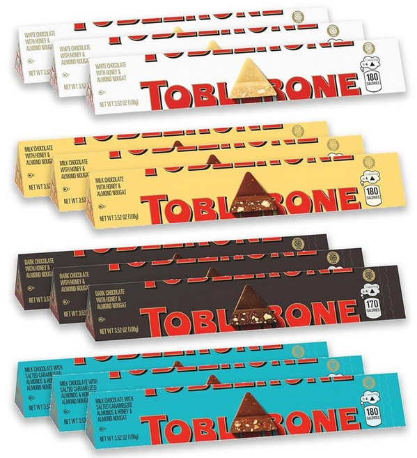 Toblerone 누가 토블레론 초콜릿 다양팩 밀크 다크 화이트 소금 캐러멜 아몬드 12개 3.52온스 바, Toblerone 초콜릿 토블러론 다양성 팩 (밀크 초