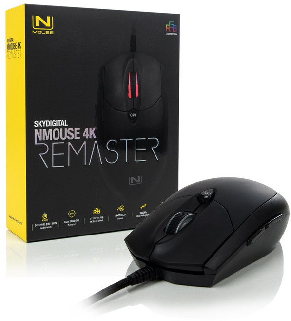 스카이디지탈 유선 게이밍 마우스 NMOUSE 4K Remaster, 블랙