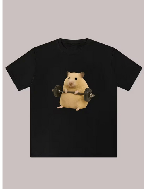 남성용 귀여운 햄스터 근육 티셔츠 - 재미있는 피트니스 스타일 부드럽고 통기성 좋음 폴리에스터 섬유 라운드넥 반팔 여름 셔츠 독특한 그래픽 티