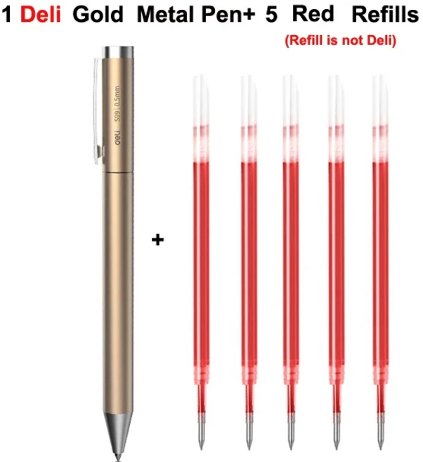 샤오미 델리 메탈 젤 펜 사무용 학생용 비즈니스 문구 용품 롤러볼 0.5mm 사인펜, 12 1 Pen 5 Red ink, 1개