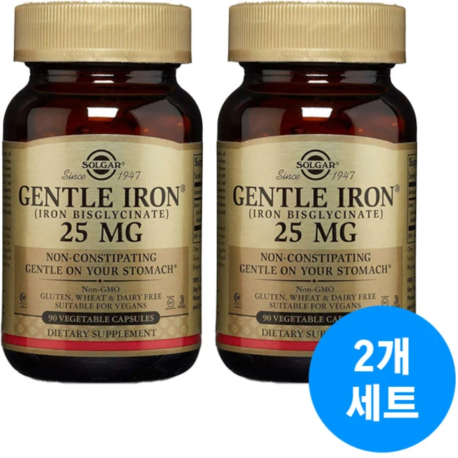 솔가 젠틀 철분 25mg 베지터블 캡슐, 90정, 2개 - 쿠팡