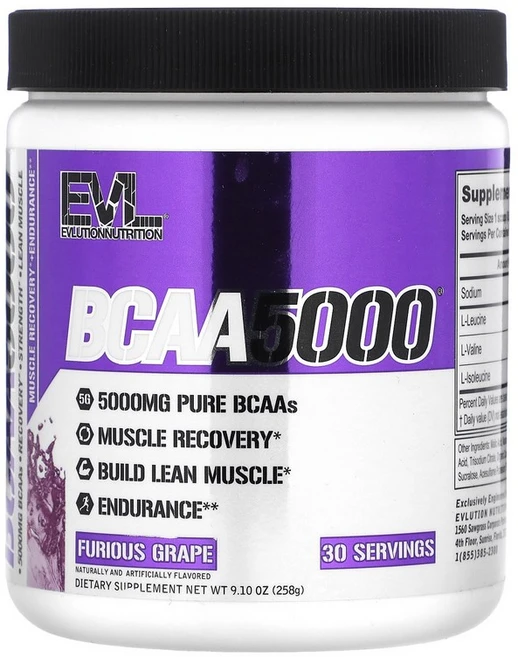 이블루션 Evlution Nutrition BCAA5000® Furious Grape 9.1 oz 258 g, 1개 - 쿠팡