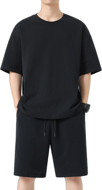 RYZY 純色圓領短袖T恤, 黑色【清爽透氣】,2XL