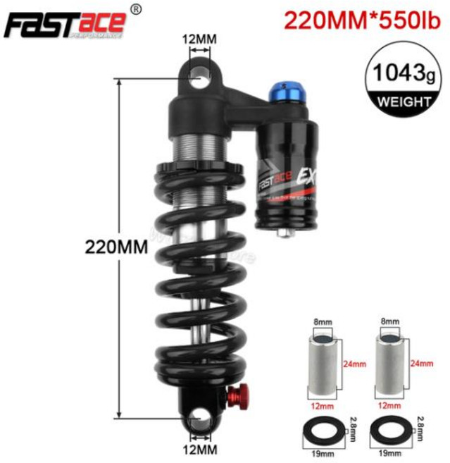 Fastace BDA53RC MTB 내리막 자전거 완충기 서론 리어 서스펜션 쇼크 DH 190 200 240mm 550lbs, [09] 220mm Black, 1개