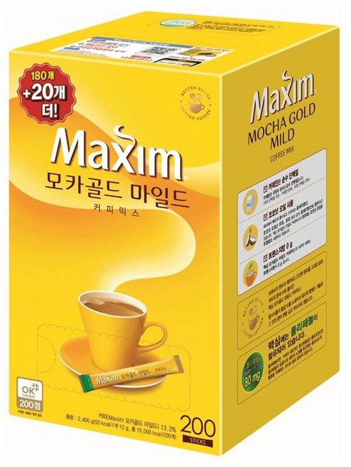 맥심 모카골드 마일드 커피믹스, 12g, 200개입, 1박스