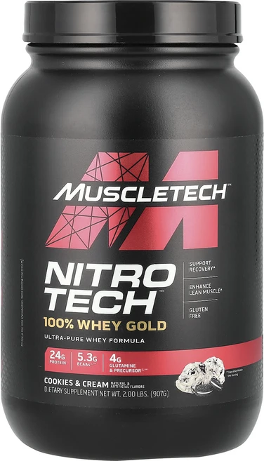 MuscleTech Nitro Tech 100% 유청 골드 쿠키 앤 크림 맛 907g(2lbs), MuscleTechNitroTech100유청골드쿠키앤크, 907g, 1개 - 쿠팡