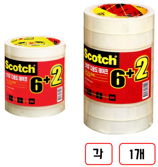 3M)스카치테이프(3인치/502-8/8롤), 1세트, (12mm+18mm)각 1개씩 총2개