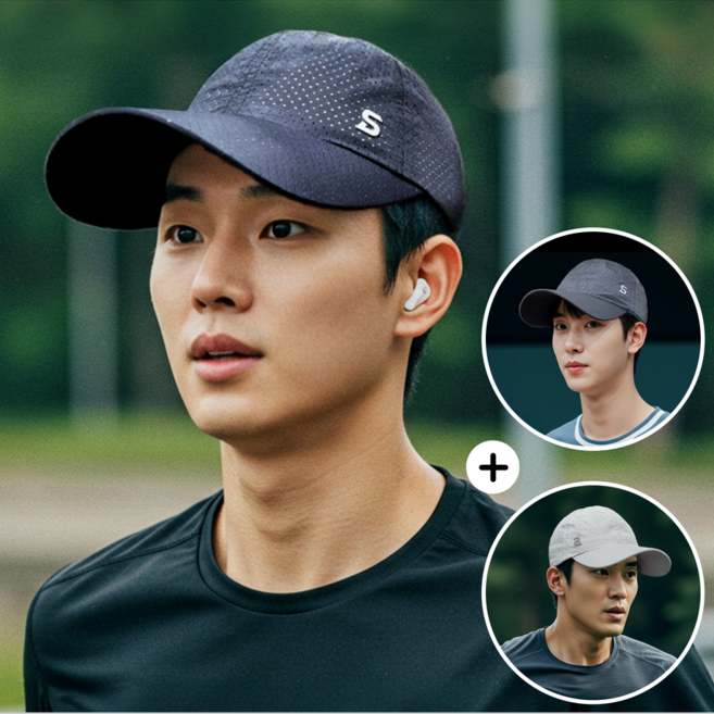 에버문 하이퍼쿨 메쉬 러닝모자 남자 스포츠 볼캡, 블랙+차콜+그레이, 1개