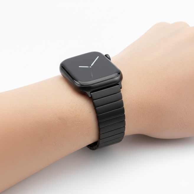 부금 애플워치 스테인리스 메탈 스트랩 시계줄 밴드, 1개, 블랙