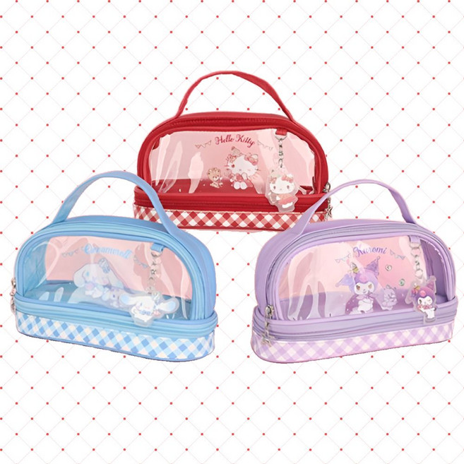 몽그루 산리오 디저트타임 투명 2단 파우치 3종 비치백 필통 메쉬 소품가방 이너백 화장품