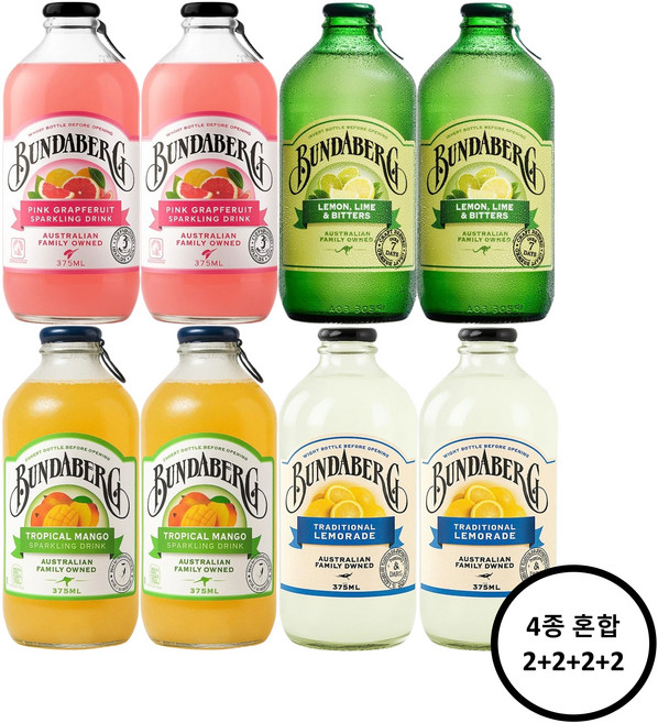 분다버그 4종 혼합 자몽+라임+망고+레몬 375ml X 8병 (각 2병씩), 8개