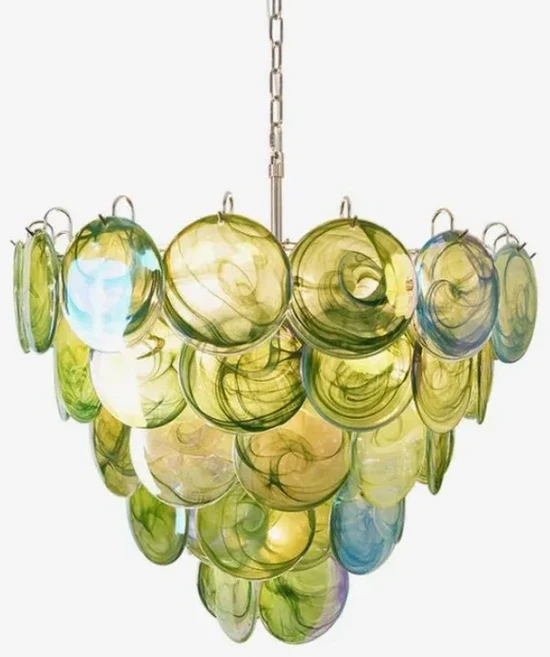 다채로운 무라노 디스크 샹들리에 거실 식당 프랑스 분위기 유리 펜던트 조명, 02 Green, 03 Diameter 80cm H58cm, 03 Warm ligt 3000K
