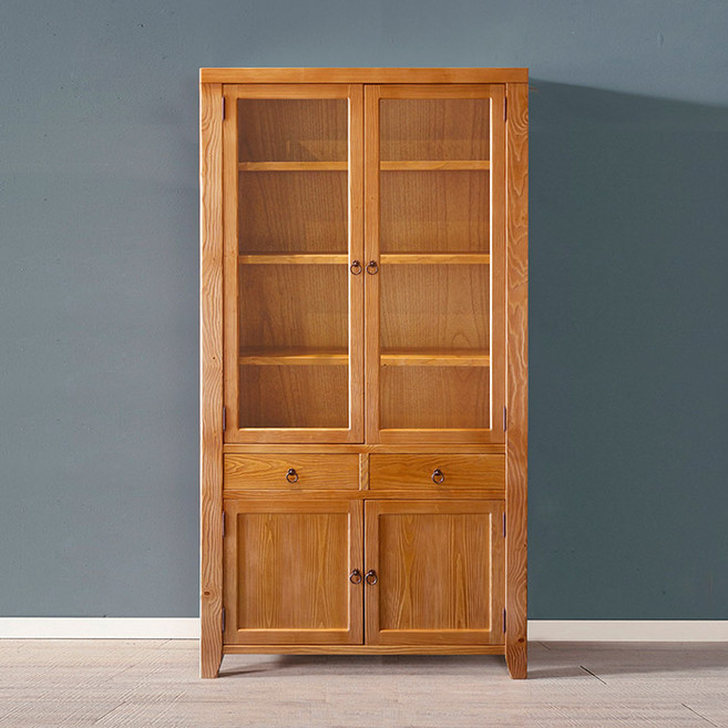 [마루엔개비] 우리목 서랍 찬장 장2문 유리장식장 원목그릇장, 찬장 80