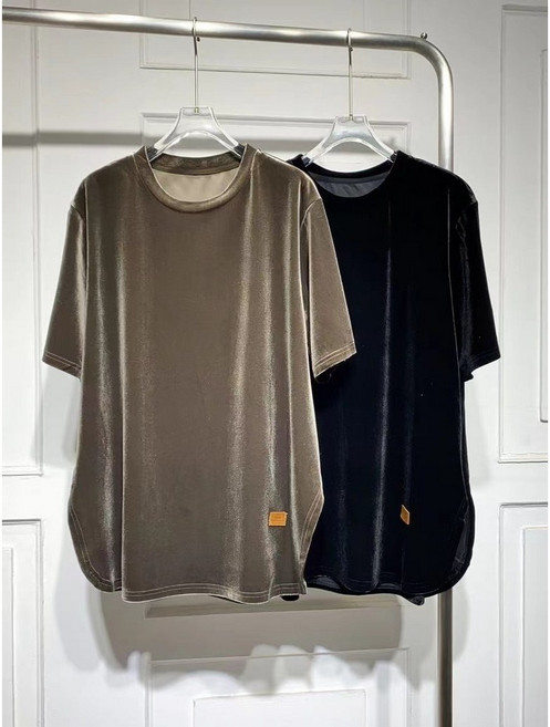 JoYouth 1+1 빅사이즈 골드벨벳 반팔 여성 솔리드 세미 배기 티셔츠 루즈핏 컴포트탑2P zufu318