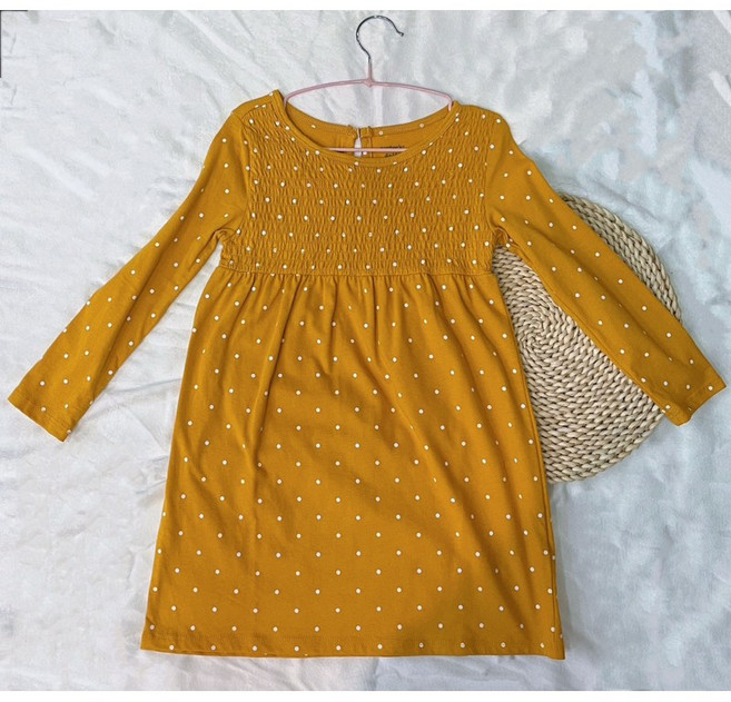 Carter's 女童黃色波點長袖洋裝連身裙 4Y