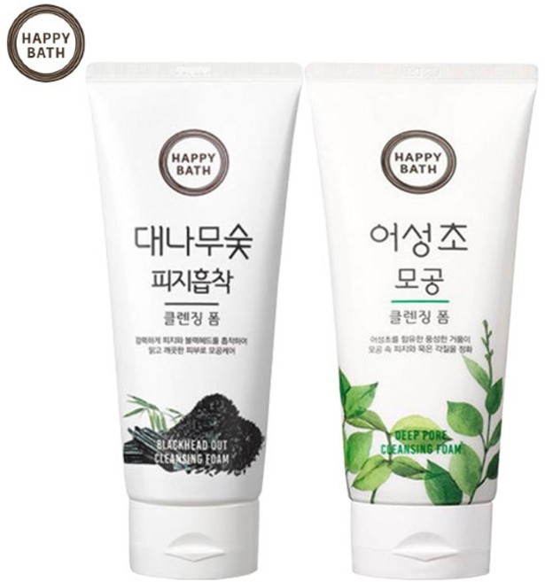 1+1무료배송 해피바스 대나무숯/어성초모공/라이스보습 클렌징폼 200ml, 대나무숯+어성초모공