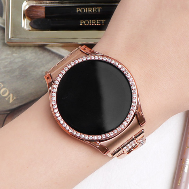 미소피아 갤럭시워치7 6 5 4 호환 큐빅메탈+케이스 스트랩 여성 메탈커브형 날개형 시계줄 밴드, 로즈골드세트 워치7 40mm