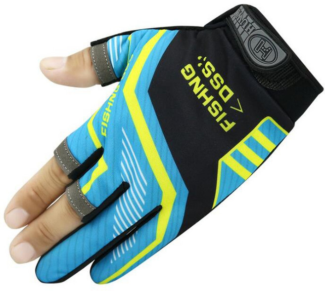 HUWA 露三指釣魚手套 防曬透氣防滑 適用路亞磯釣海釣, 藍色, 1個