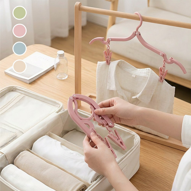 여행용 옷걸이 접이식 휴대용 빨래걸이 캠핑 핀치 세트, 5개, 핑크색