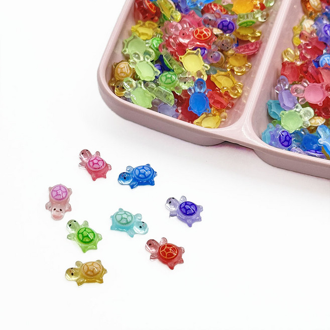 미니 거북이 파츠 야광 데코덴 지퍼백 키링 꾸미기 재료 스쿱, 100개, 초미니 거북이 파츠