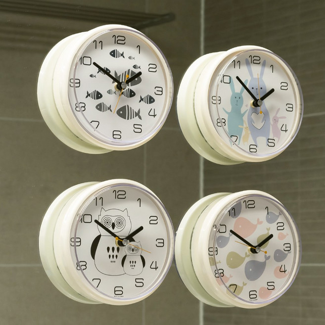 플라이토 욕실 흡착식 방수시계 화장실 사우나 시계, 부엉이