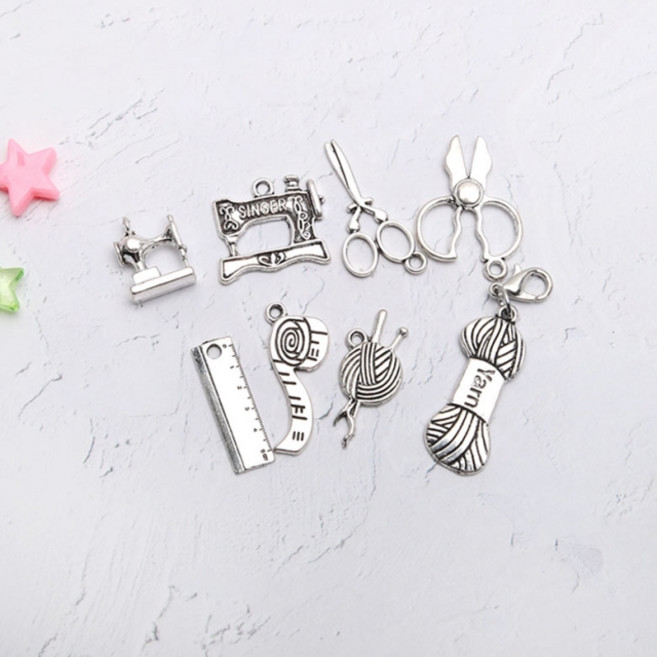 짱패브릭 메탈 실버쏘잉 팬던트 참장식, 줄자, 1개