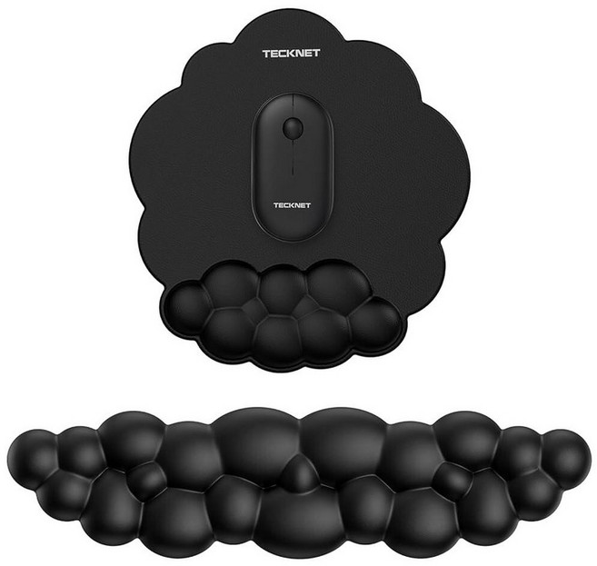 TECKNET Cloud Mouse Pad with Wrist Rest Ergonomic Rest Non-Slip Base PU Leather Memory Foam Supp, Black