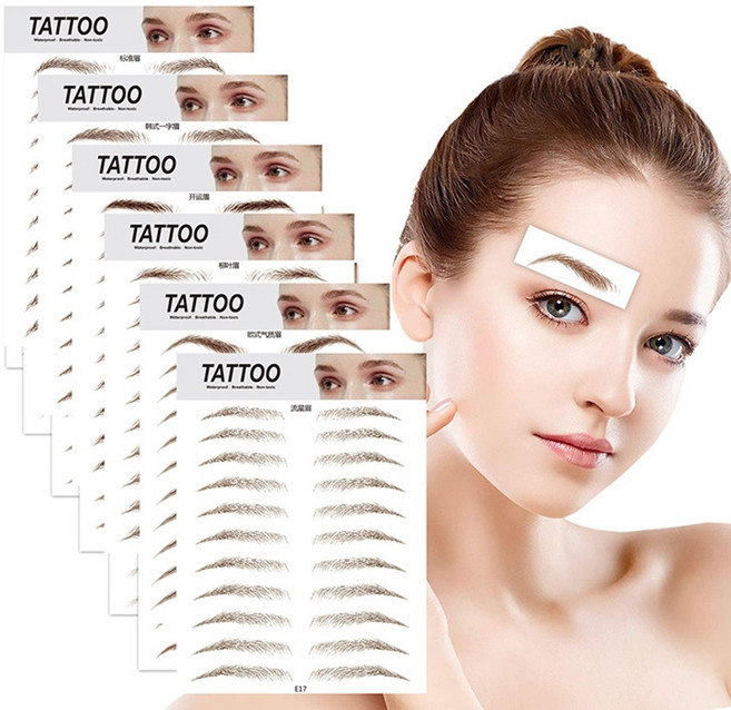 fancyon 세트구성 눈썹 타투 스티커 셀프 눈썹 문신 방수, E17(다크브라운), 3개
