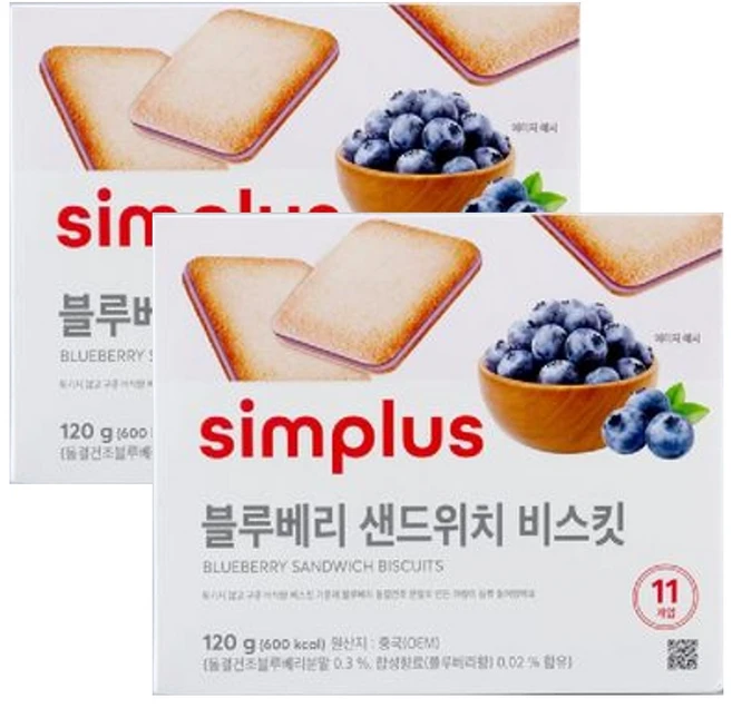 simplus 블루베리 샌드위치 비스킷, 2개, 120g - 쿠팡