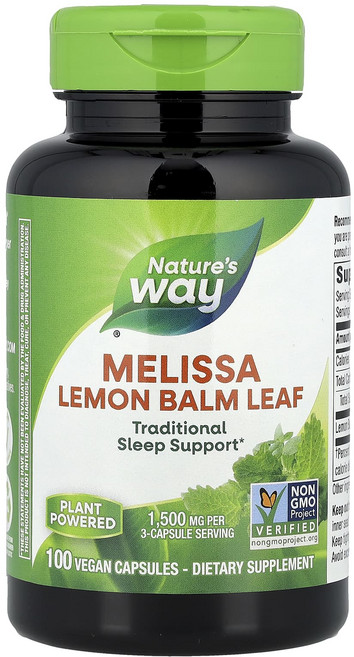 몸관리하세요 겨울입니다 Nature's Way 멜리사 레몬밤 잎 1500mg 베지 캡슐 100정(캡슐 1정당 500mg) 특별관리진행, NaturesWay멜리사레몬밤잎1500mg베지캡슐100, 1개, 100정