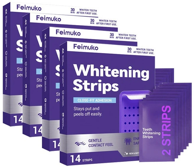 Purple Teeth Whitening Strips 보라색 치아미백바 치아미백바 표면 잡티 감소 자연광택 회복, 4개, 14ml - 쿠팡