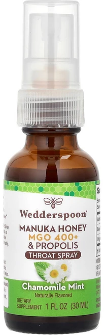 웨더스푼 마누카 꿀 허니 프로폴리스 스프레이 캐모마일 민트 MGO 400 1온스 30ml Wedderspoon Manuka Honey Propolis Throat Spray C - 쿠팡