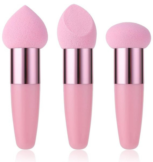 시바 3 PCS 메이크업 스펀지 파운데이션 뷰티 블렌더 습식 및 건식 어플리케이터 코스메틱 컨실러 페이스 브러시 에그 커버 아이 스틱 파우더 퍼프 손잡이 포함, Pink, 1개