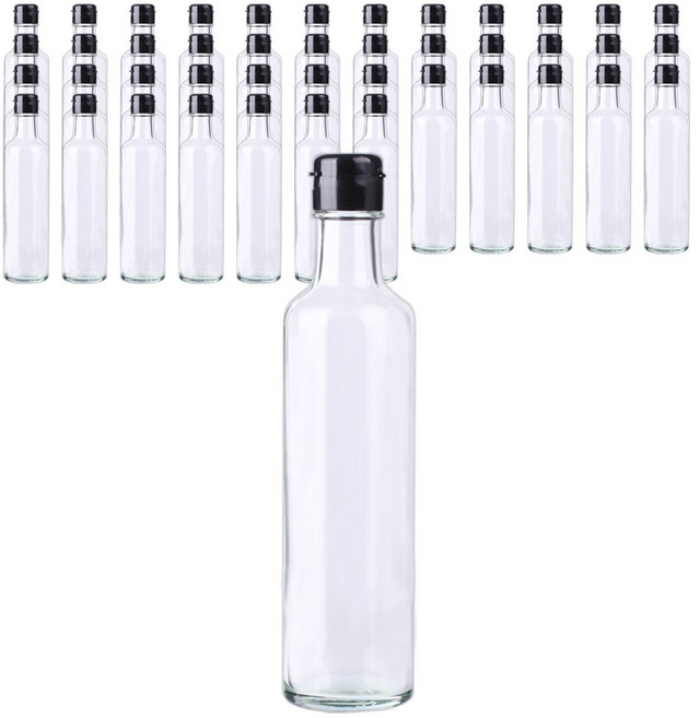 가인글로벌 원형기름병300 투명 유리병 기름병 오일병 양념병, 원터치캡(소) 블랙, 44개, 300ml