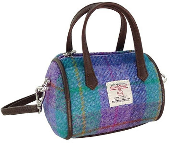 Glen Appin Harris Tweed 'Lossie' Tiny Bowling Bag (Green & 보라(퍼플) Tartan), 252111 Glen Appin Harris Tweed