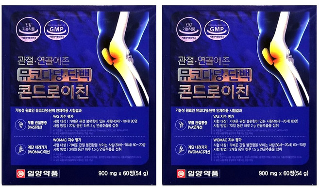 일양약품 관절연골에존 뮤코다당단백 콘드로이친 60정x2개 소연골유래 식약처기능성인정 관절연골 건강기능식품, 60정, 2박스