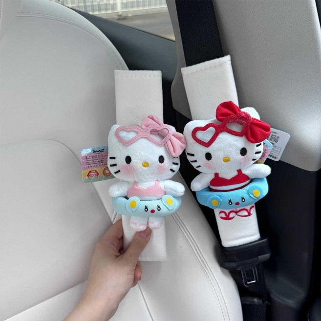 헬로키티 자동차 안전벨트 보호대 차량용 귀여운 목조임 방지 장식, 핑크