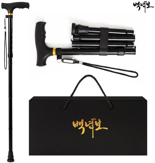 백년보 초경량 4단 접이식 노인 어르신 지팡이 부모님 할머니 할아버지, 1개, Fold-C910 (접이식)