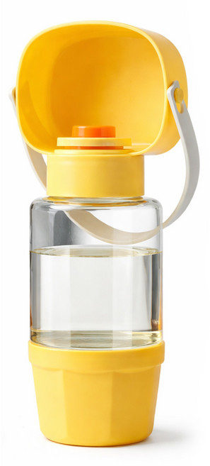 펫피코 반려동물 2 in 1 멀티 강아지 휴대용 물병, 1개, 옐로우