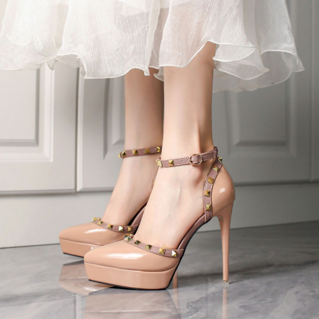 도나샵 스터드 에나멜 메리제인 하이힐 가보시힐 여성구두 sk-46263